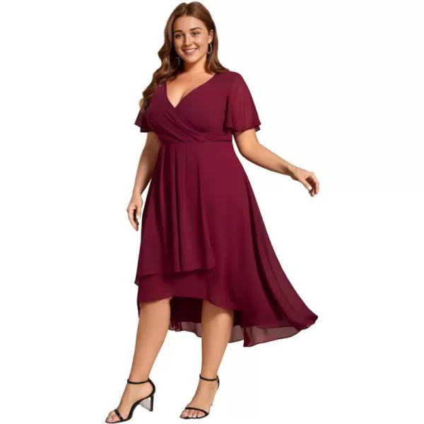 EverPretty Womens A Line Curvy Pleated Chiffon Plus Size Semi Formal DressAburgundy