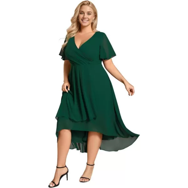 EverPretty Womens A Line Curvy Pleated Chiffon Plus Size Semi Formal DressAdark Green