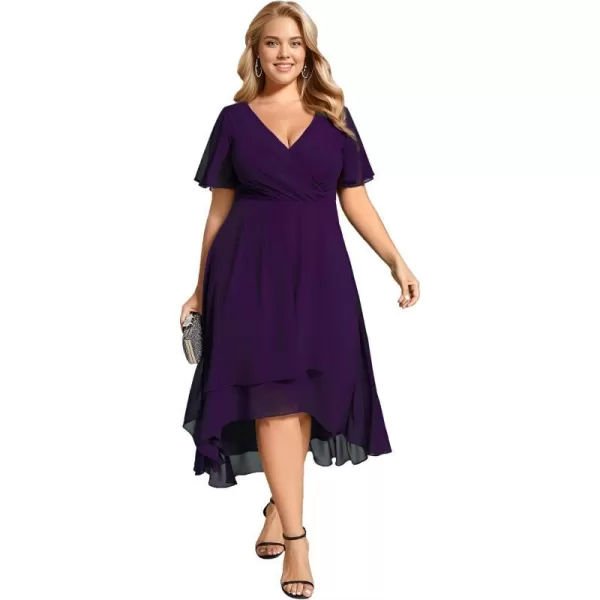 EverPretty Womens A Line Curvy Pleated Chiffon Plus Size Semi Formal DressAdeep Purple