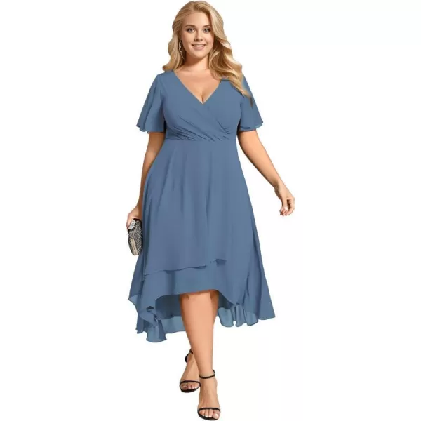 EverPretty Womens A Line Curvy Pleated Chiffon Plus Size Semi Formal DressAdusty Navy