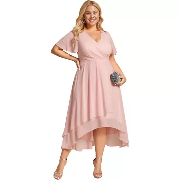 EverPretty Womens A Line Curvy Pleated Chiffon Plus Size Semi Formal DressApink