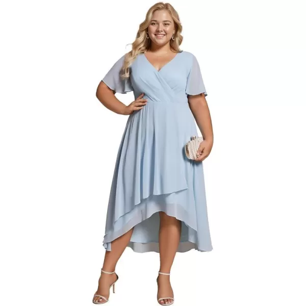 EverPretty Womens A Line Curvy Pleated Chiffon Plus Size Semi Formal DressAsky Blue