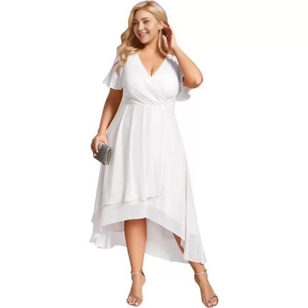 EverPretty Womens A Line Curvy Pleated Chiffon Plus Size Semi Formal DressAwhite