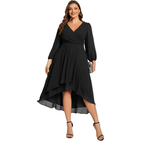 EverPretty Womens A Line Pleated V Neck Midi Plus Size Wedding Guest Dresses for Curvy Women 01926DABlack