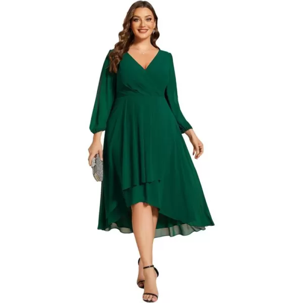 EverPretty Womens A Line Pleated V Neck Midi Plus Size Wedding Guest Dresses for Curvy Women 01926DADark Green