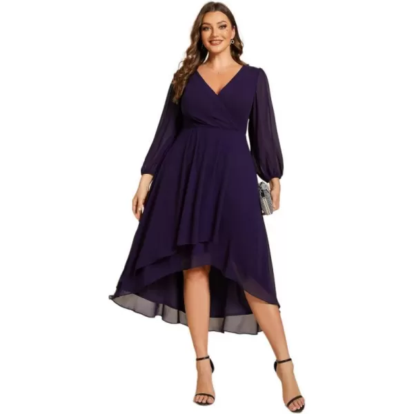 EverPretty Womens A Line Pleated V Neck Midi Plus Size Wedding Guest Dresses for Curvy Women 01926DADeep Purple