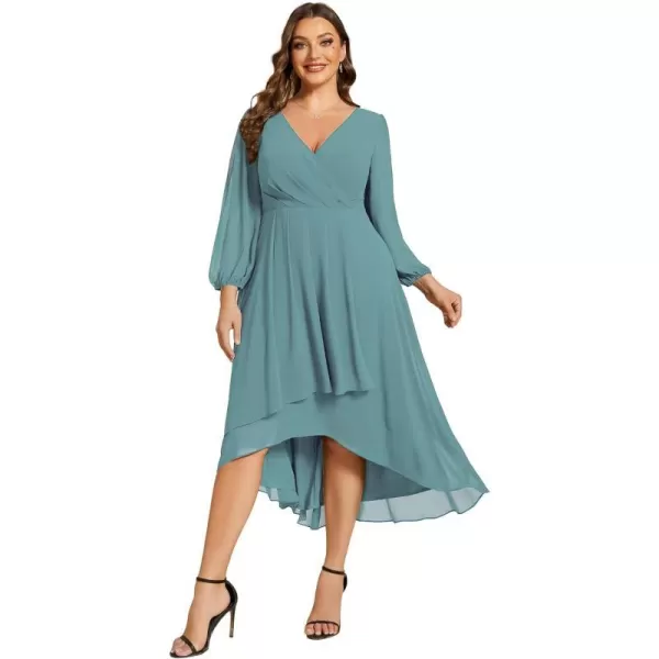 EverPretty Womens A Line Pleated V Neck Midi Plus Size Wedding Guest Dresses for Curvy Women 01926DADusty Blue