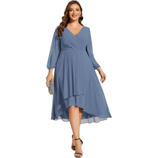 EverPretty Womens A Line Pleated V Neck Midi Plus Size Wedding Guest Dresses for Curvy Women 01926DADusty Navy