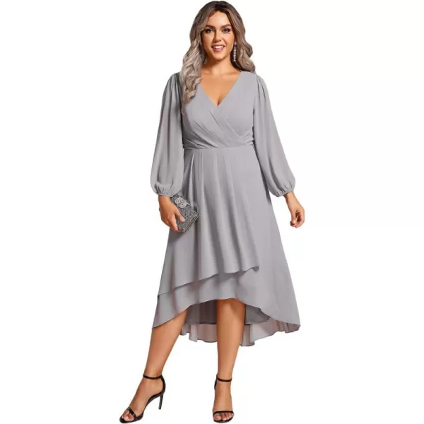 EverPretty Womens A Line Pleated V Neck Midi Plus Size Wedding Guest Dresses for Curvy Women 01926DAGrey