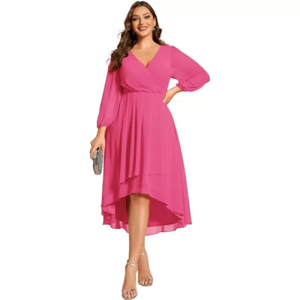 EverPretty Womens A Line Pleated V Neck Midi Plus Size Wedding Guest Dresses for Curvy Women 01926DAHot Pink