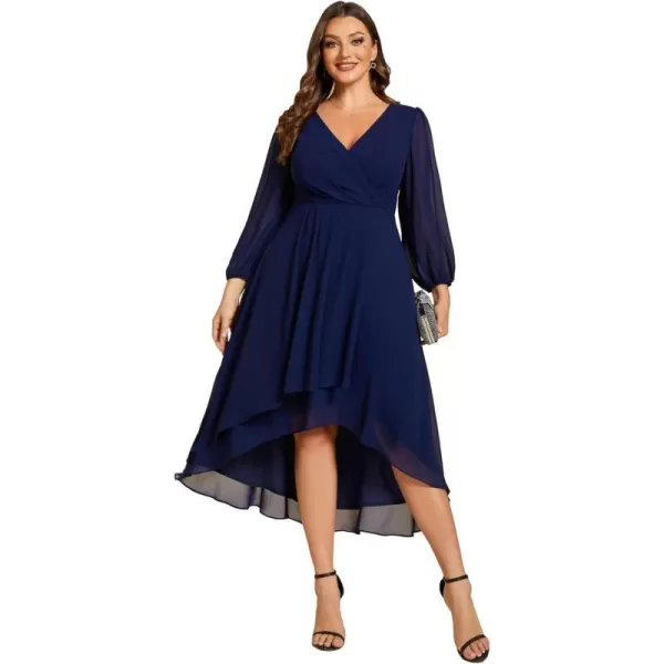 EverPretty Womens A Line Pleated V Neck Midi Plus Size Wedding Guest Dresses for Curvy Women 01926DANavy Blue