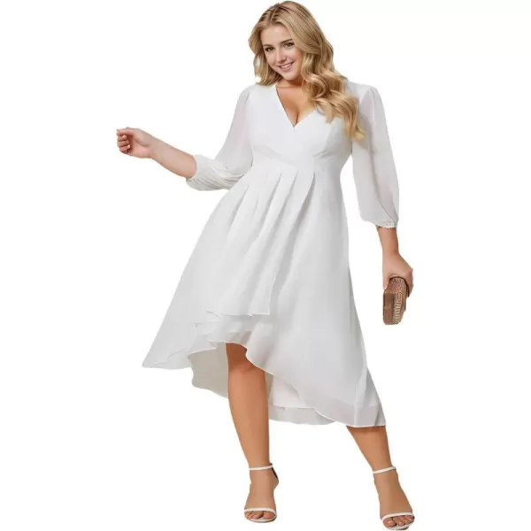 EverPretty Womens A Line Pleated V Neck Midi Plus Size Wedding Guest Dresses for Curvy Women 01926DAWhite