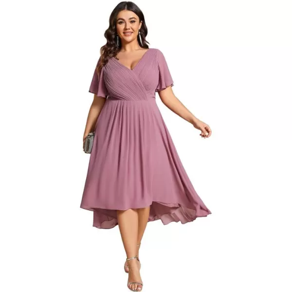 EverPretty Womens A Line Ruched V Neck Short Sleeves Knee Length Plus Size Wedding Guest Dress 01923DAOrchid