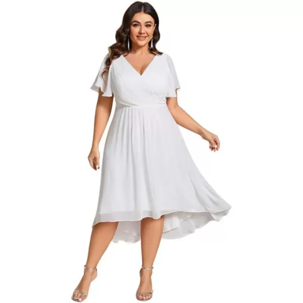 EverPretty Womens A Line Ruched V Neck Short Sleeves Knee Length Plus Size Wedding Guest Dress 01923DAWhite