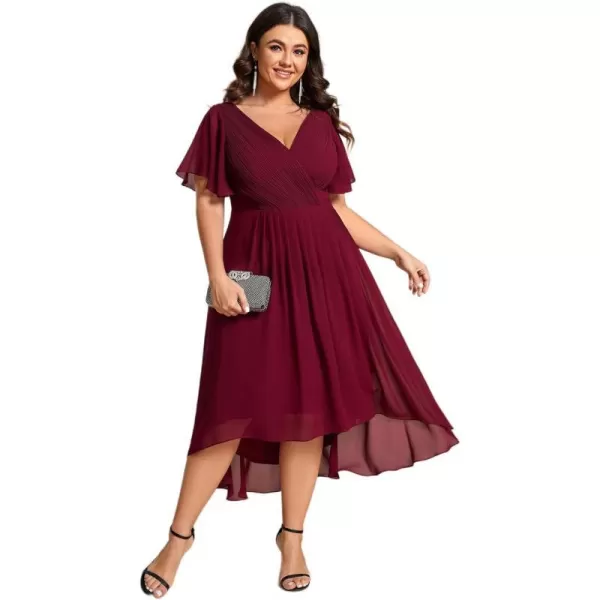 EverPretty Womens A Line Ruched V Neck Short Sleeves Knee Length Plus Size Wedding Guest Dresses for Curvy Women 01923DABurgundy