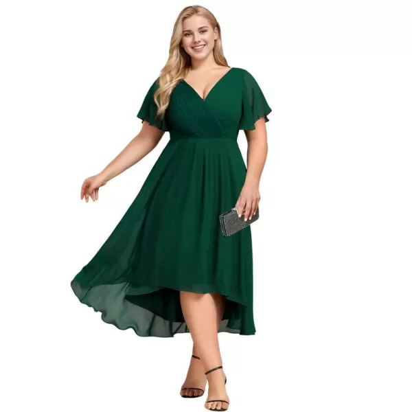 EverPretty Womens A Line Ruched V Neck Short Sleeves Knee Length Plus Size Wedding Guest Dresses for Curvy Women 01923DADark Green