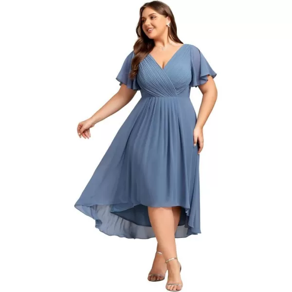 EverPretty Womens A Line Ruched V Neck Short Sleeves Knee Length Plus Size Wedding Guest Dresses for Curvy Women 01923DADusty Navy