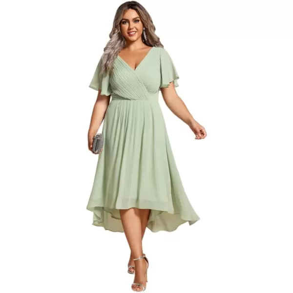 EverPretty Womens A Line Ruched V Neck Short Sleeves Knee Length Plus Size Wedding Guest Dresses for Curvy Women 01923DAMint Green