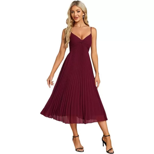 EverPretty Womens A Line Sling Semi Formal Dresses Sleeveless Pleated Midi Tea Dress 02116Burgundy