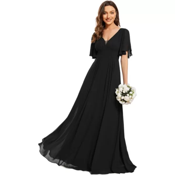 EverPretty Womens A Line V Neck Chiffon Pleated Long Bridesmaid Dresses 02003Black