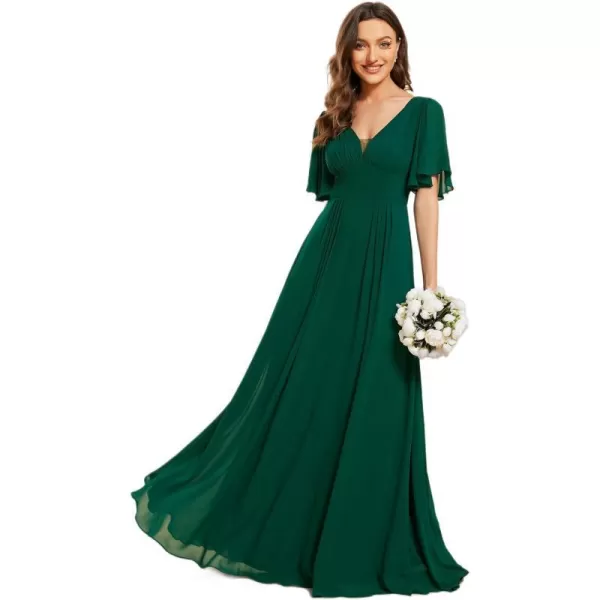 EverPretty Womens A Line V Neck Chiffon Pleated Long Bridesmaid Dresses 02003Deep Green