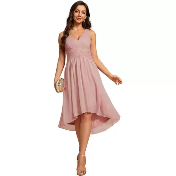 EverPretty Womens A Line V Neck Cocktail Dresses Sleeveless Pleated High Low Swing Party Dress 02135Dusty Rose