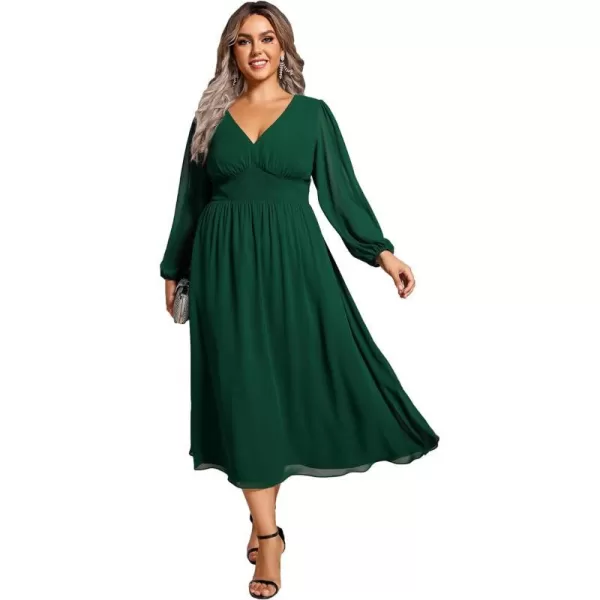 EverPretty Womens A Line V Neck Lantern Sleeves Midi Plus Size Formal Fresses for Curvy Women 01929DADeep Green