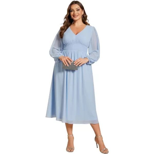 EverPretty Womens A Line V Neck Lantern Sleeves Midi Plus Size Formal Fresses for Curvy Women 01929DAIce Blue