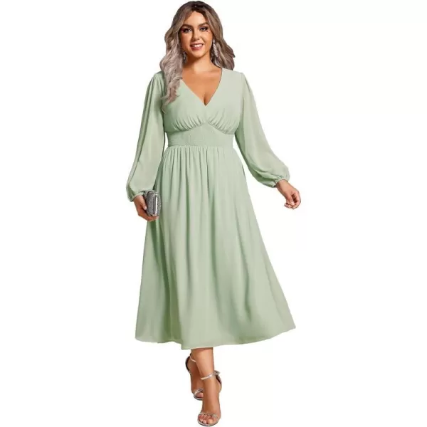 EverPretty Womens A Line V Neck Lantern Sleeves Midi Plus Size Formal Fresses for Curvy Women 01929DAMint Green