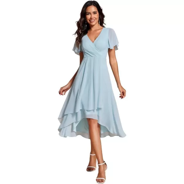 EverPretty Womens A Line V Neck Ruffle Sleeves Pleated High Low Formal Dresses 02084Blue