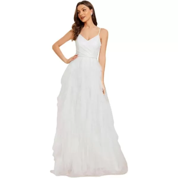 EverPretty Womens A Line V Neck Sequin Sleeveless Long Wedding Dress 02019White