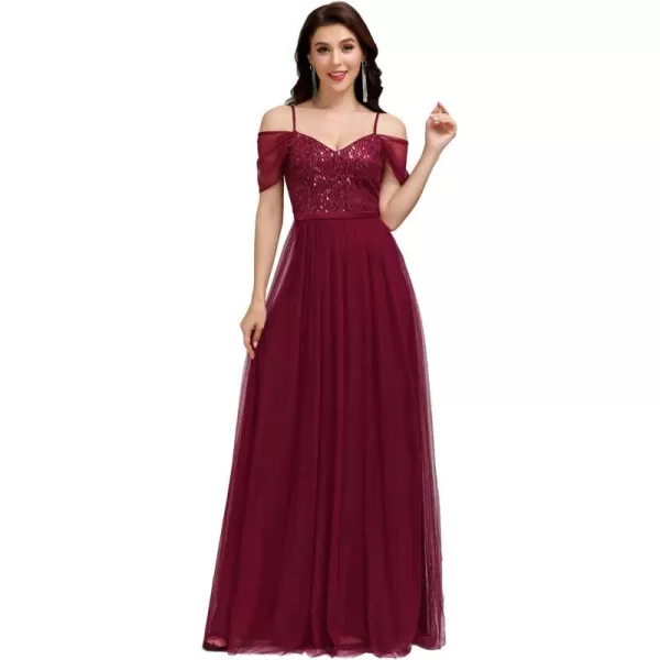 EverPretty Womens ALine Cold Shoulder Wedding Party Long Bridesmaid Dress 0766Burgundy