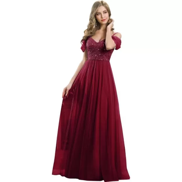 EverPretty Womens ALine Cold Shoulder Wedding Party Long Bridesmaid Dress 0766Burgundynew