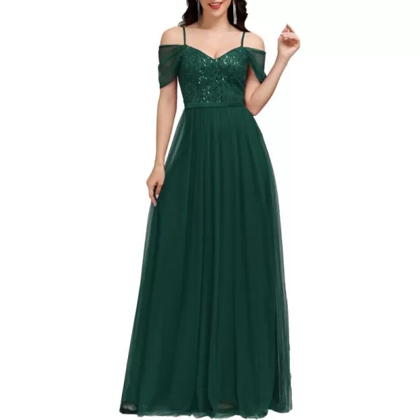 EverPretty Womens ALine Cold Shoulder Wedding Party Long Bridesmaid Dress 0766Dark Green