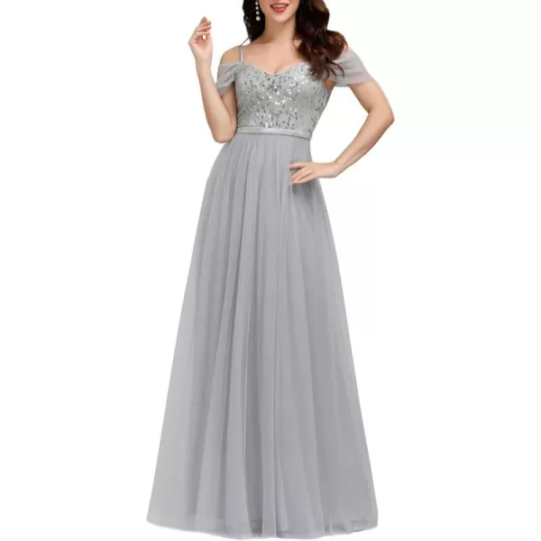 EverPretty Womens ALine Cold Shoulder Wedding Party Long Bridesmaid Dress 0766Grey