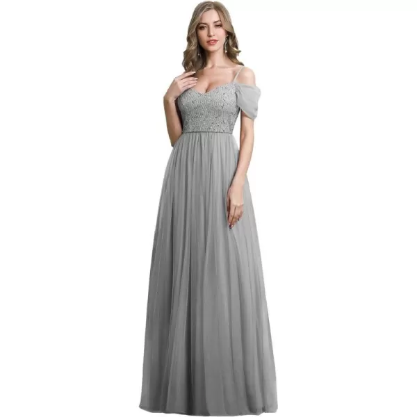 EverPretty Womens ALine Cold Shoulder Wedding Party Long Bridesmaid Dress 0766Greynew