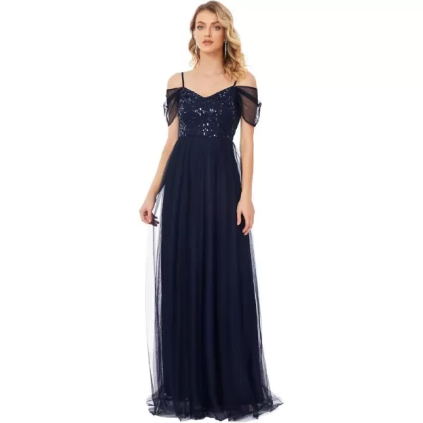 EverPretty Womens ALine Cold Shoulder Wedding Party Long Bridesmaid Dress 0766Navy Blue