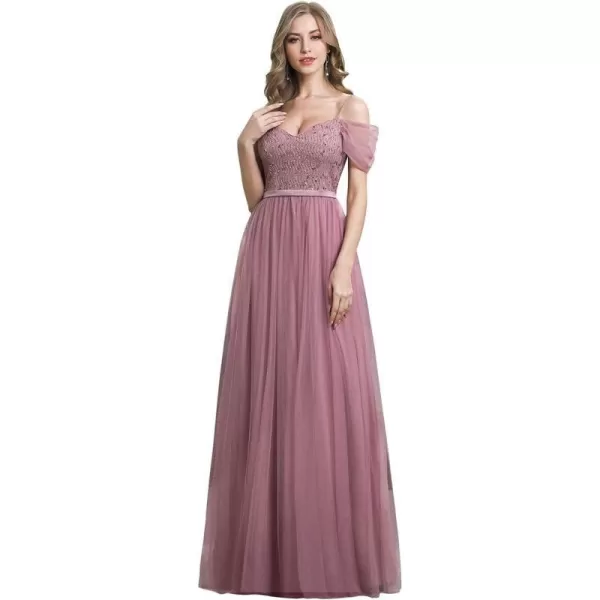 EverPretty Womens ALine Cold Shoulder Wedding Party Long Bridesmaid Dress 0766Orchid