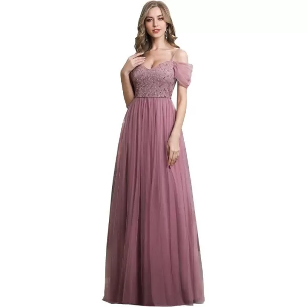 EverPretty Womens ALine Cold Shoulder Wedding Party Long Bridesmaid Dress 0766Orchidnew