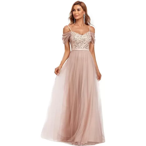 EverPretty Womens ALine Cold Shoulder Wedding Party Long Bridesmaid Dress 0766Rose Gold