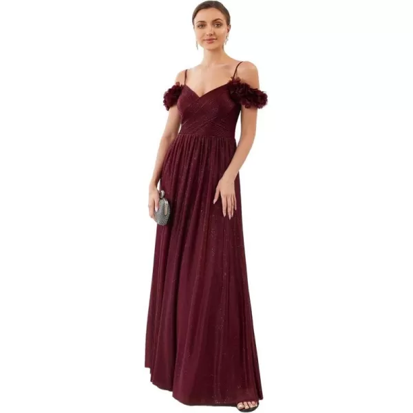 EverPretty Womens ALine Off Shoulder Spaghetti Strap Tulle Formal Evening Gowns 50183Burgundy