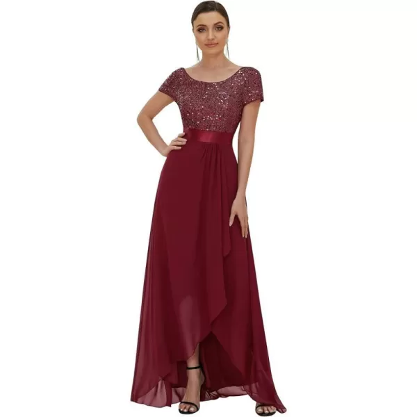 EverPretty Womens ALine Sequin Short Sleeves Backless Long Evening Formal Party Gowns 50177Burgundy