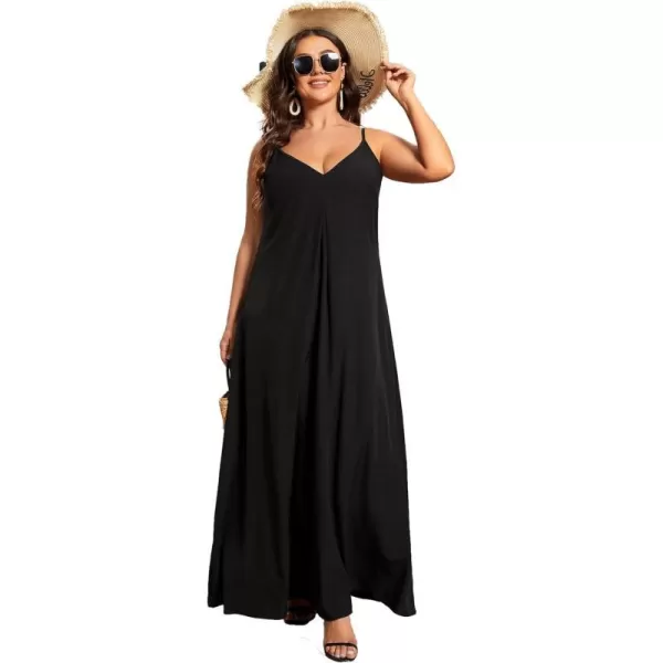 EverPretty Womens Adjustable Spaghetti Straps Loose Summer Maxi Beach Cruve Dress 01828PZBlack