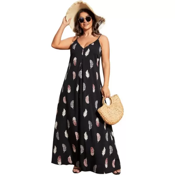 EverPretty Womens Adjustable Spaghetti Straps Loose Summer Maxi Beach Cruve Dress 01828PZBlack Printed