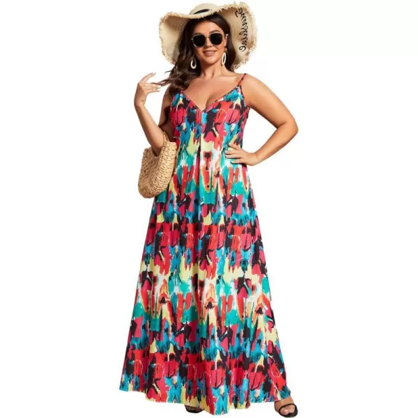 EverPretty Womens Adjustable Spaghetti Straps Loose Summer Maxi Beach Cruve Dress 01828PZMulticolor