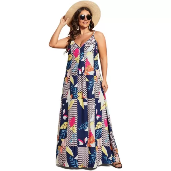 EverPretty Womens Adjustable Spaghetti Straps Loose Summer Maxi Beach Cruve Dress 01828PZPrinted Geometry