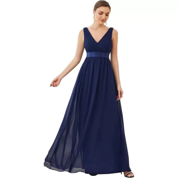 EverPretty Womens Aline Double VNeck Bust Pleated Empire Waist Chiffon Formal Evening Dress 0166ANavy Blue