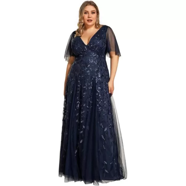 EverPretty Womens Aline Sequin Ruffle Sleeves Plus Size Mother of The Bride Dresses Navy Blue US26EverPretty Womens Aline Sequin Ruffle Sleeves Plus Size Mother of The Bride Dresses Navy Blue US26