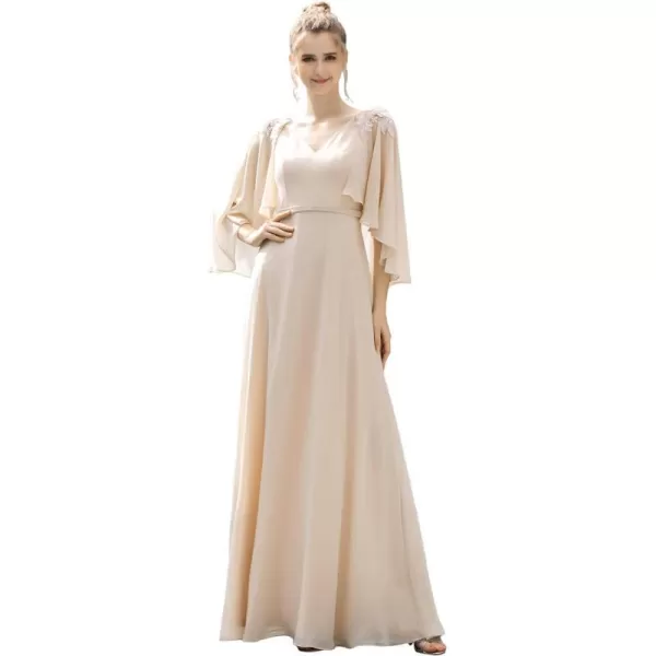 EverPretty Womens Applique Chiffon Long Sleeve Maxi Formal Evening Party Dress 0638Blush