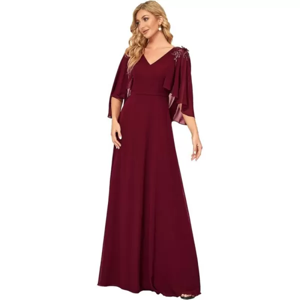 EverPretty Womens Applique Chiffon Long Sleeve Maxi Formal Evening Party Dress 0638Burgundy